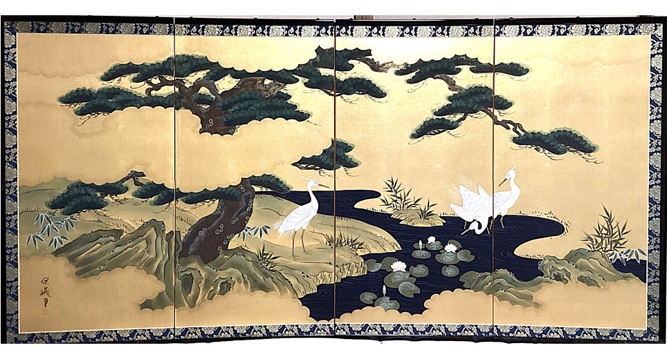 松・睡蓮・鷺－Pine tree and birds－
