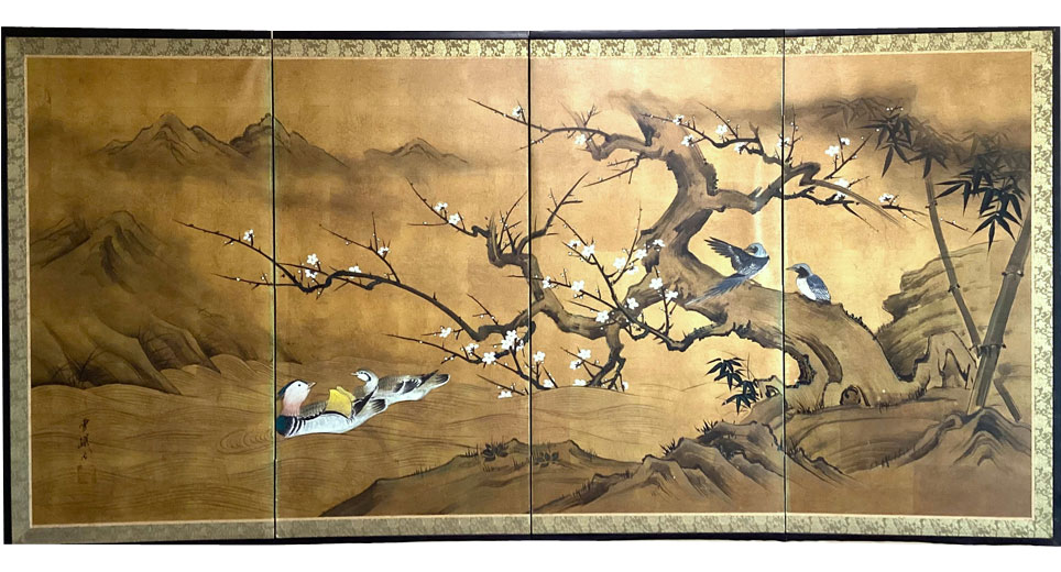 古梅にオシドリ－Plum tree and birds－