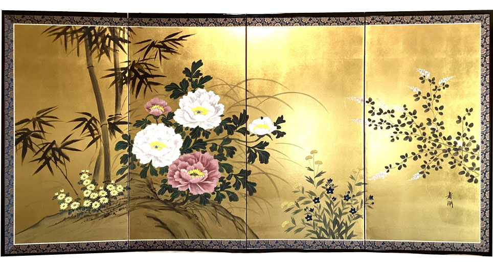 竹に紅白牡丹－Peony and bamboo－