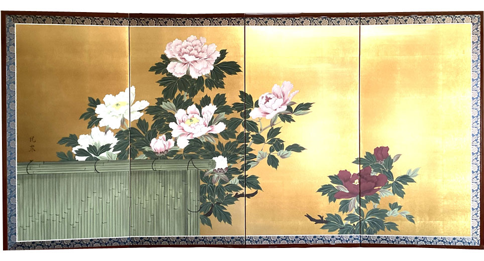 竹垣に牡丹－Large Peony－