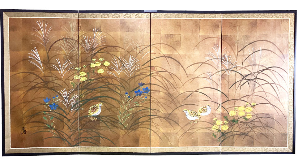 秋草に鶉－Autumn flowers and birds－